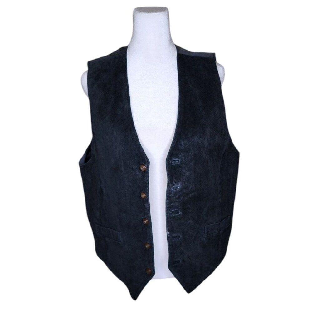 Vintage Sleeveless Suede Button Vest Mens Size M Black